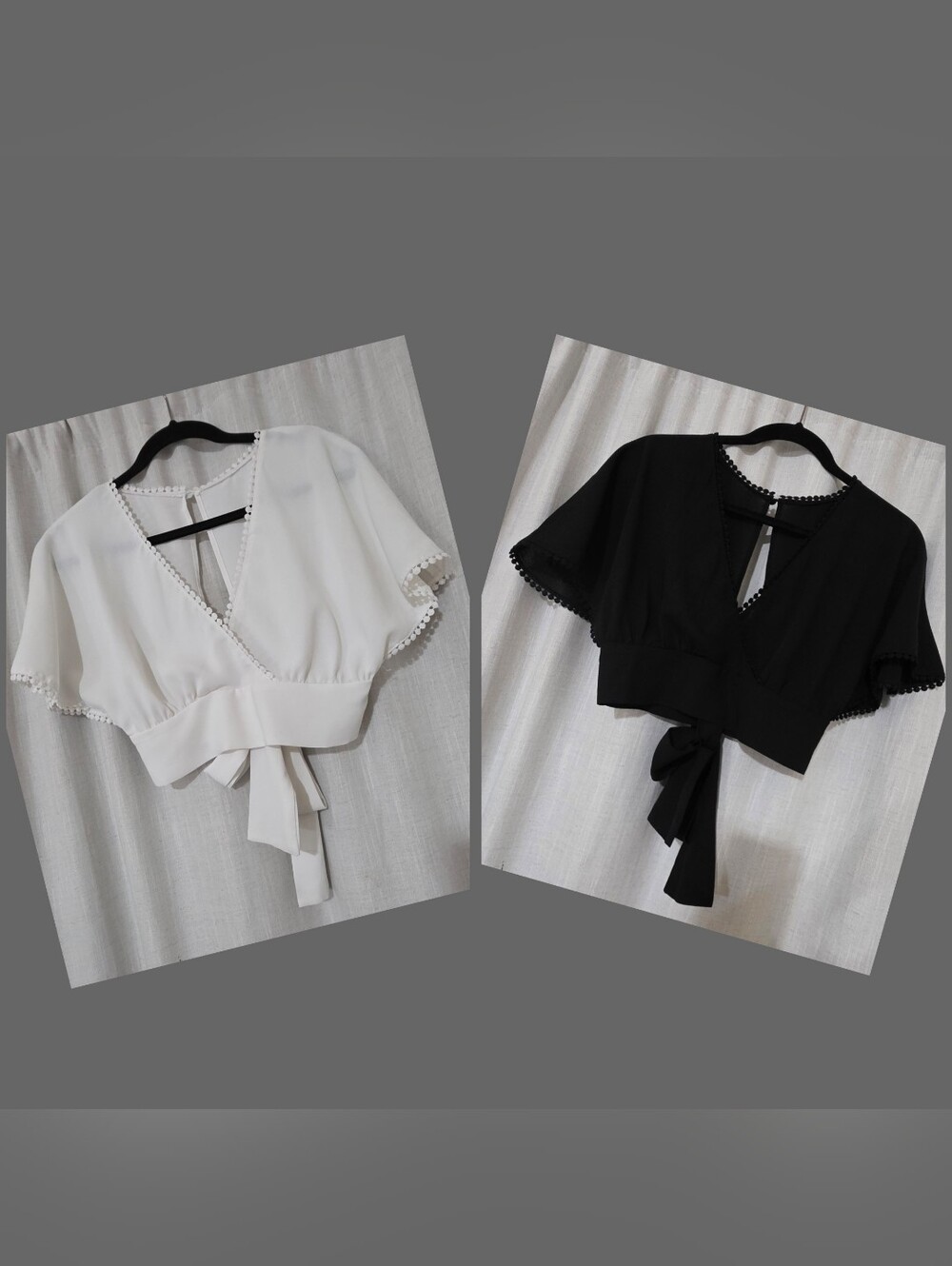 Women's White Crochet-Trim V-Neck Crop Top Size S